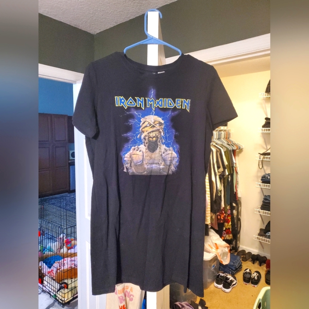 H&M Black Iron Maiden Graphic Dress with Blue and Yellow Print